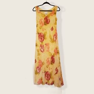 Chadwicks maxi liberty floral yellow long dress 100%silk
